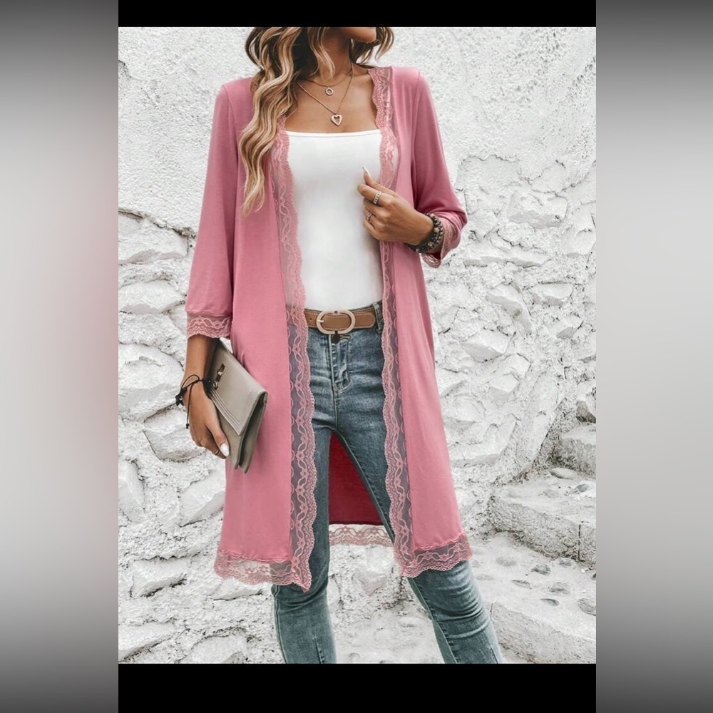 SHEIN LUNE Contrast Lace Open Front Coat size L NWT - Picture 7 of 16